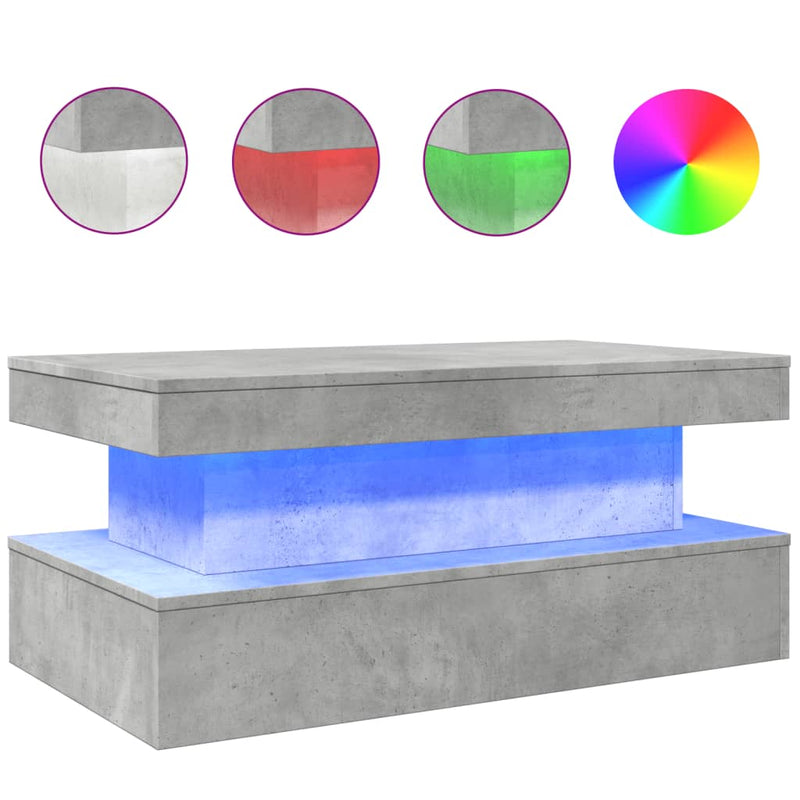 Salontafel met LED-verlichting 90x50x40 cm betongrijs