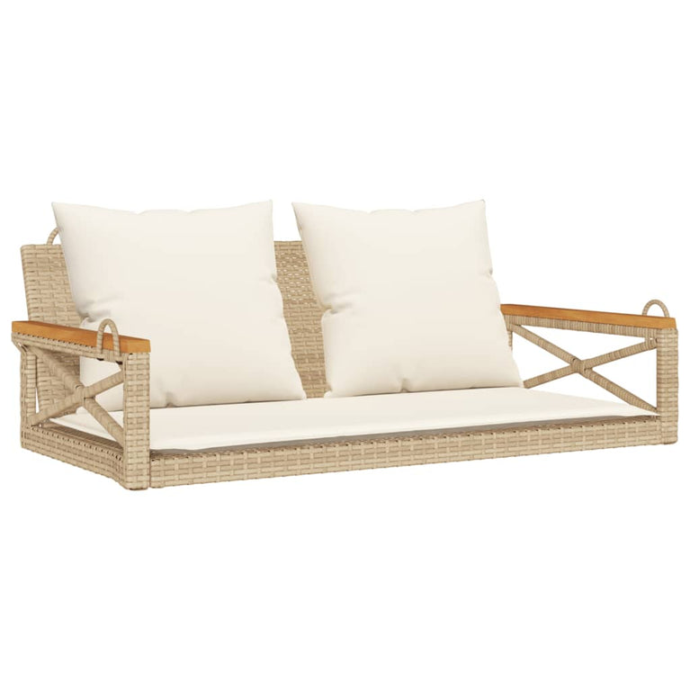 Schommelbank met kussens 109x62x40 cm poly rattan beige