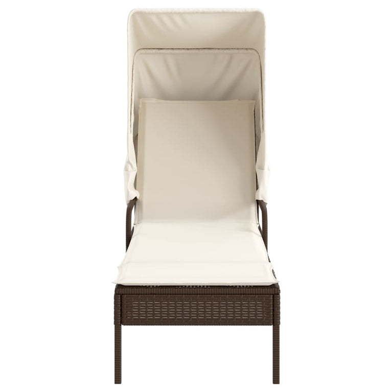 Ligbed met luifel en tafel poly rattan bruin