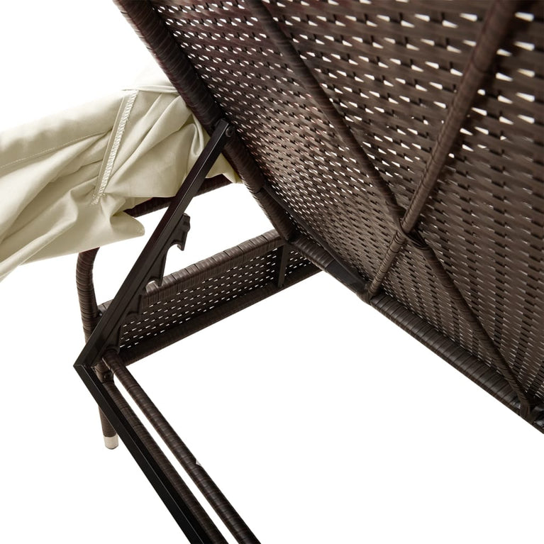 Ligbed met luifel en tafel poly rattan bruin