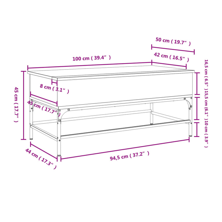 Salontafel 100x50x45 cm bewerkt hout en metaal grijs sonoma