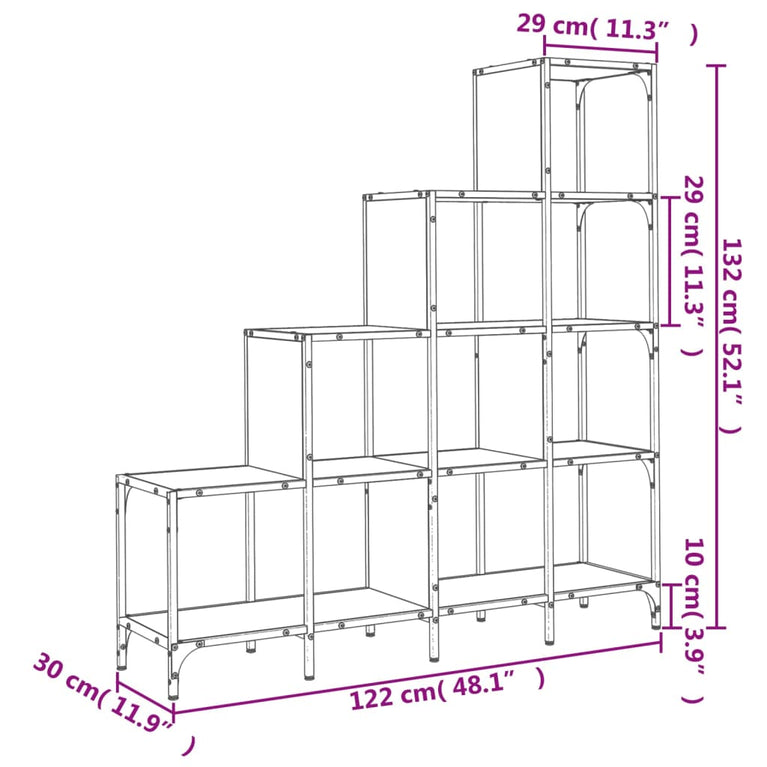 Boekenkast 122x30x132 cm bewerkt hout en metaal gerookt eiken