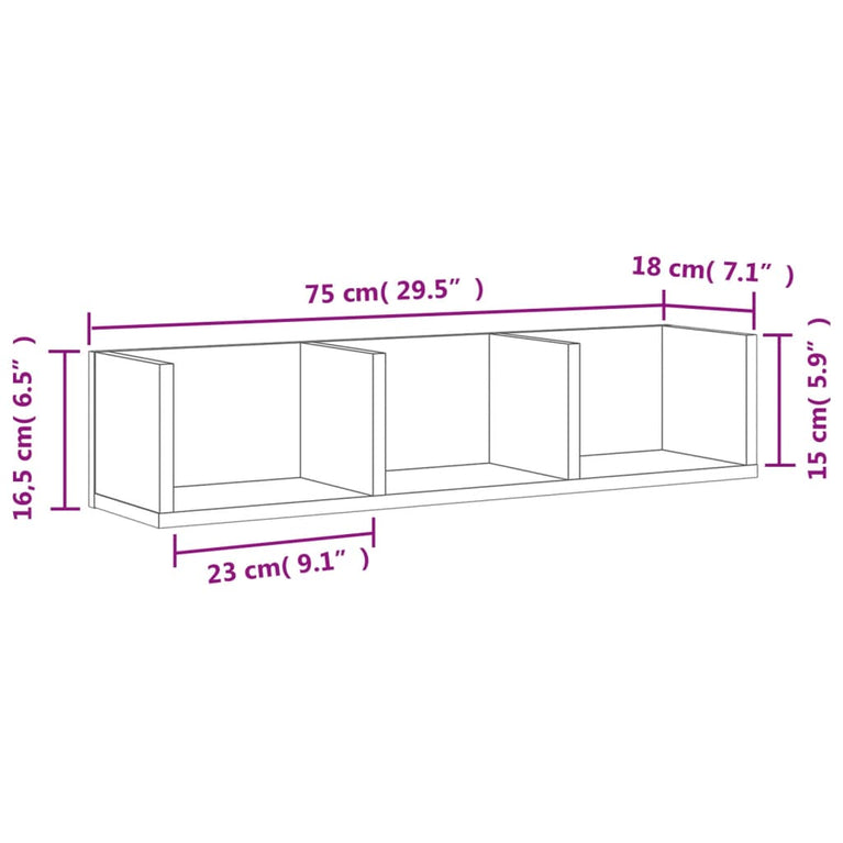 Wandkast 75x18x16,5 cm bewerkt hout wit