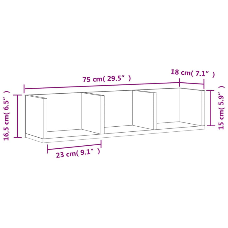 Wandkasten 2 st 75x18x16,5 cm bewerkt hout wit