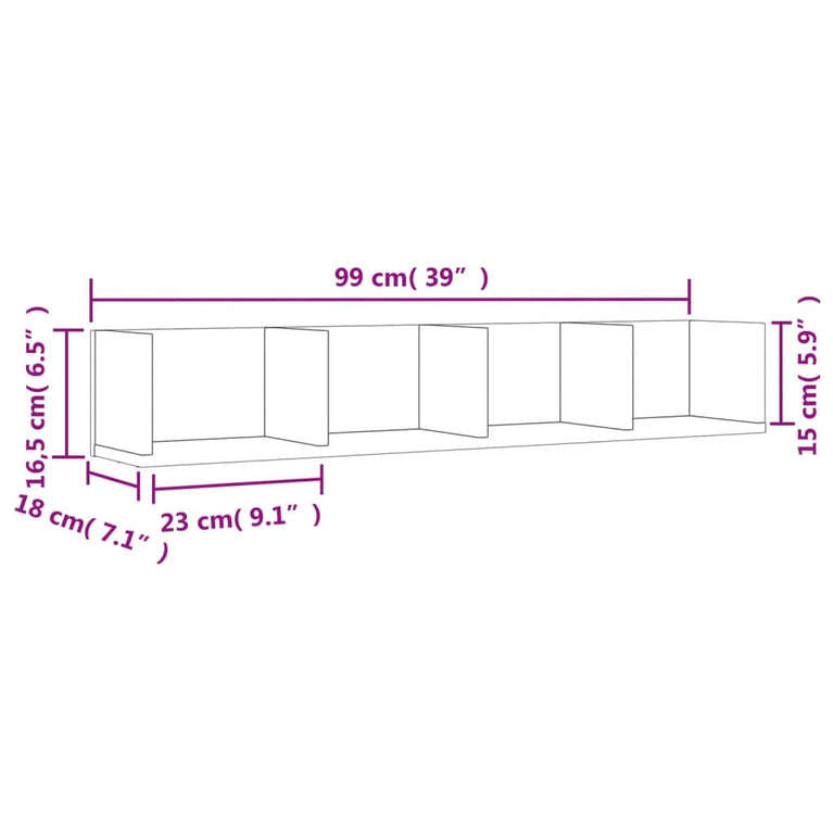 Wandkast 99x18x16,5 cm bewerkt hout betongrijs