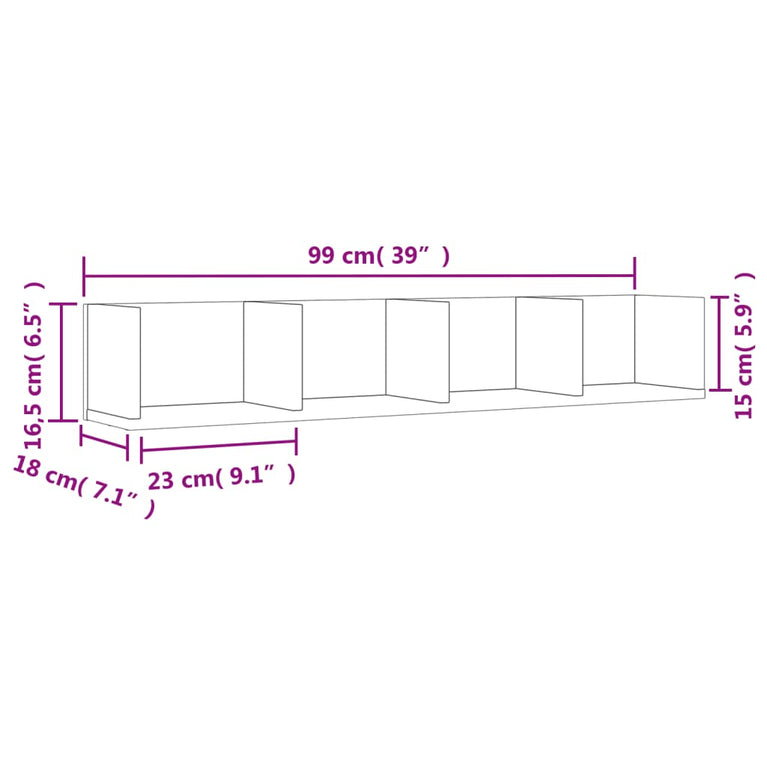 Wandkasten 2 st 99x18x16,5 cm bewerkt hout betongrijs