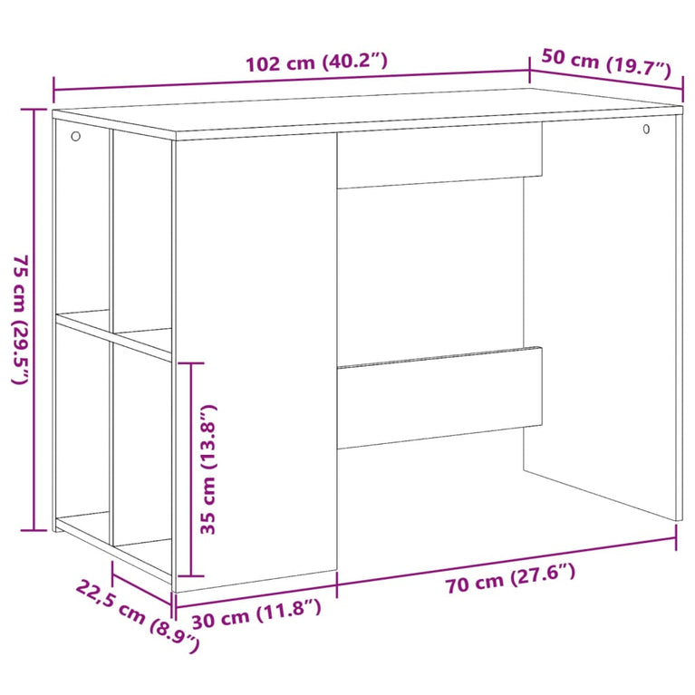 Bureau 102x50x75 cm bewerkt hout bruin eikenkleurig