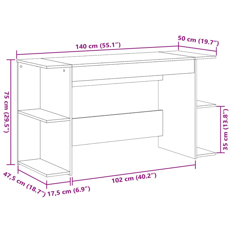 Bureau 140x50x75 cm bewerkt hout gerookt eikenkleurig