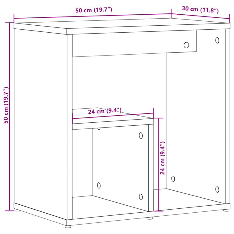 Bijzettafel 50x30x50 cm bewerkt hout wit