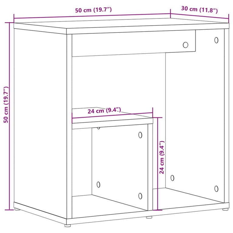 Bijzettafel 50x30x50 cm spaanplaat betongrijs