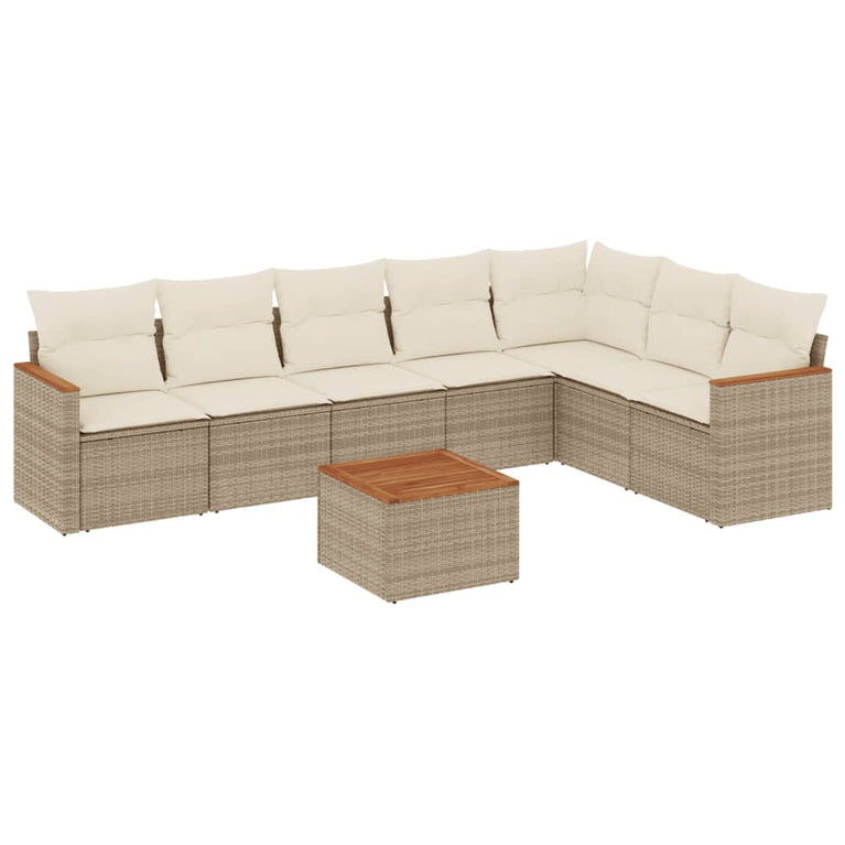 8-delige Loungeset met kussens poly rattan beige