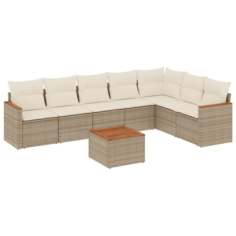 8-delige Loungeset met kussens poly rattan beige