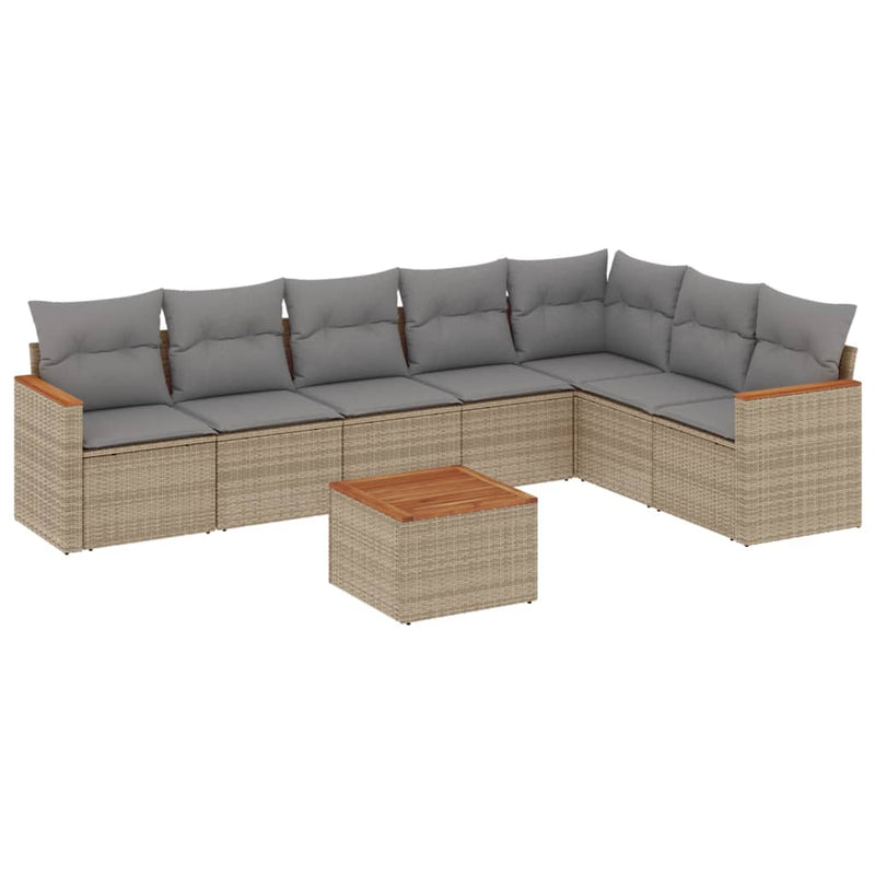 8-delige Loungeset met kussens poly rattan gemengd beige