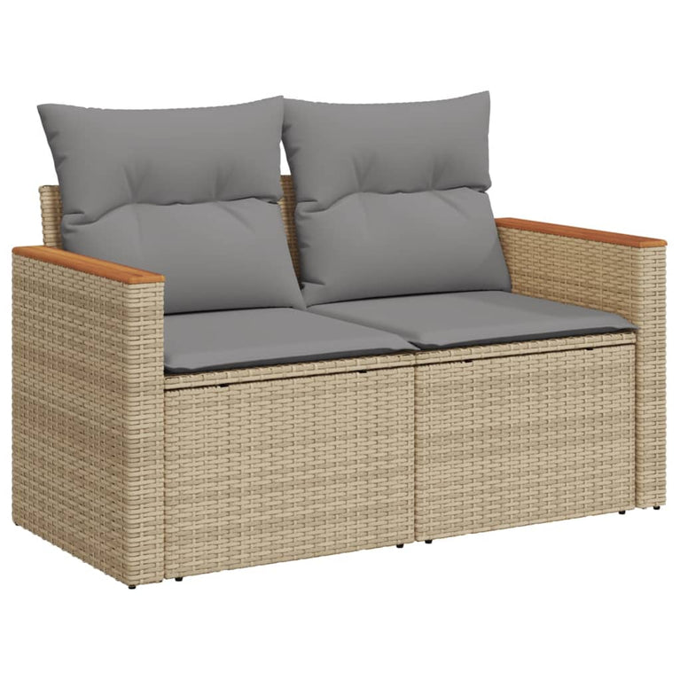 8-delige Loungeset met kussens poly rattan gemengd beige