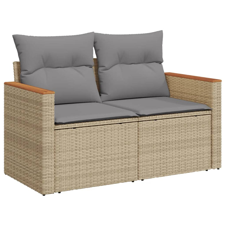 8-delige Loungeset met kussens poly rattan gemengd beige