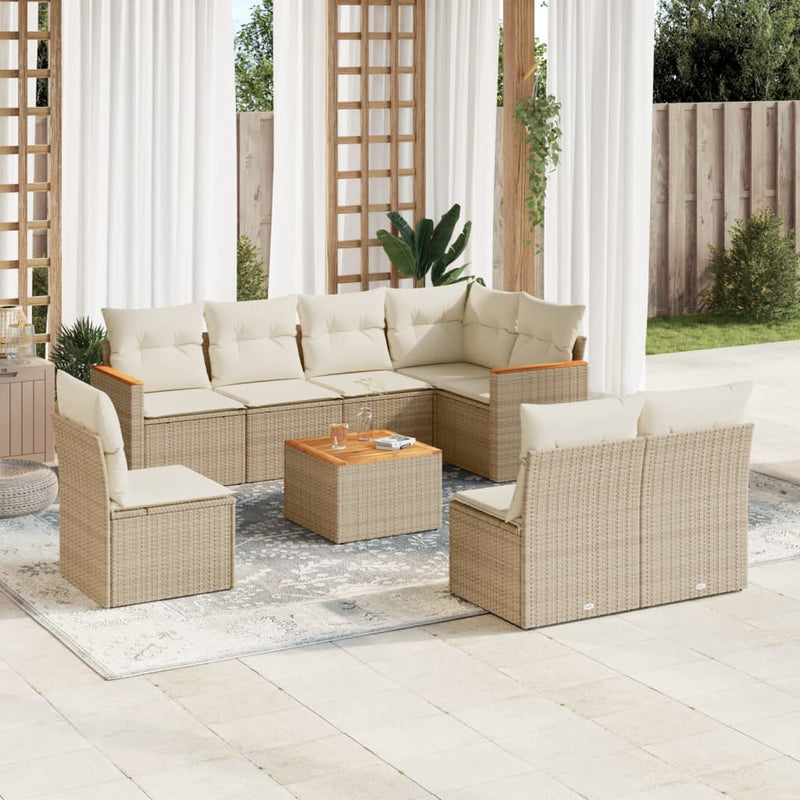 9-delige Loungeset met kussens poly rattan beige