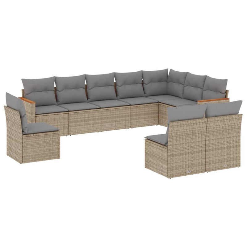 10-delige Loungeset met kussens poly rattan gemengd beige