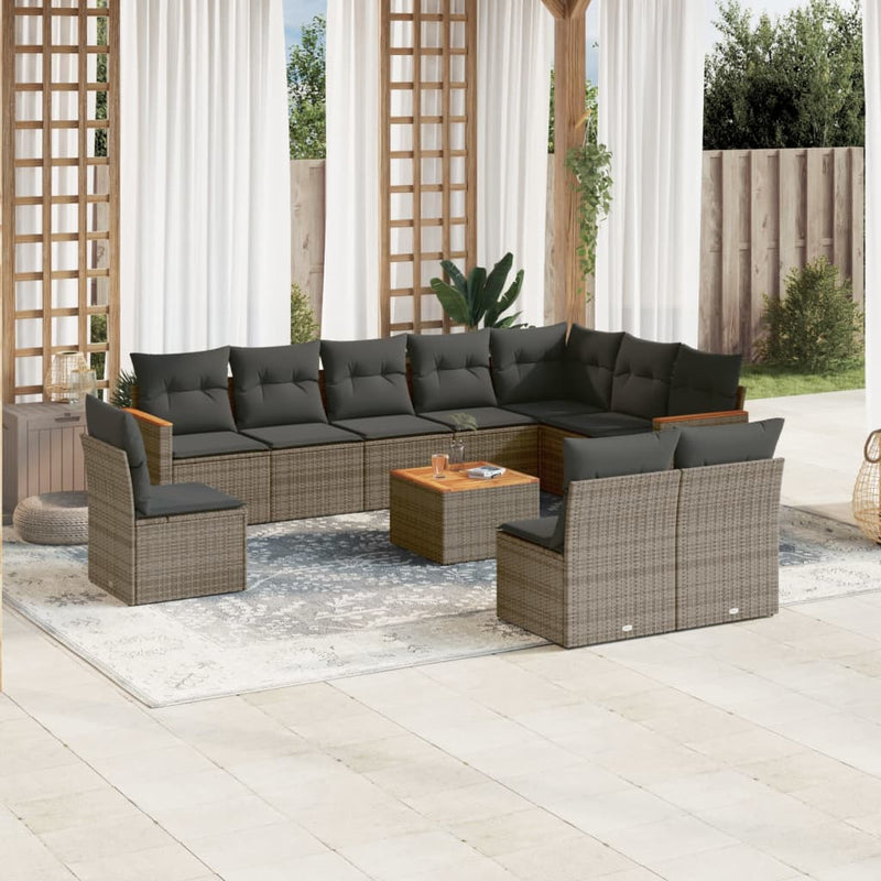 11-delige Loungeset met kussens poly rattan grijs