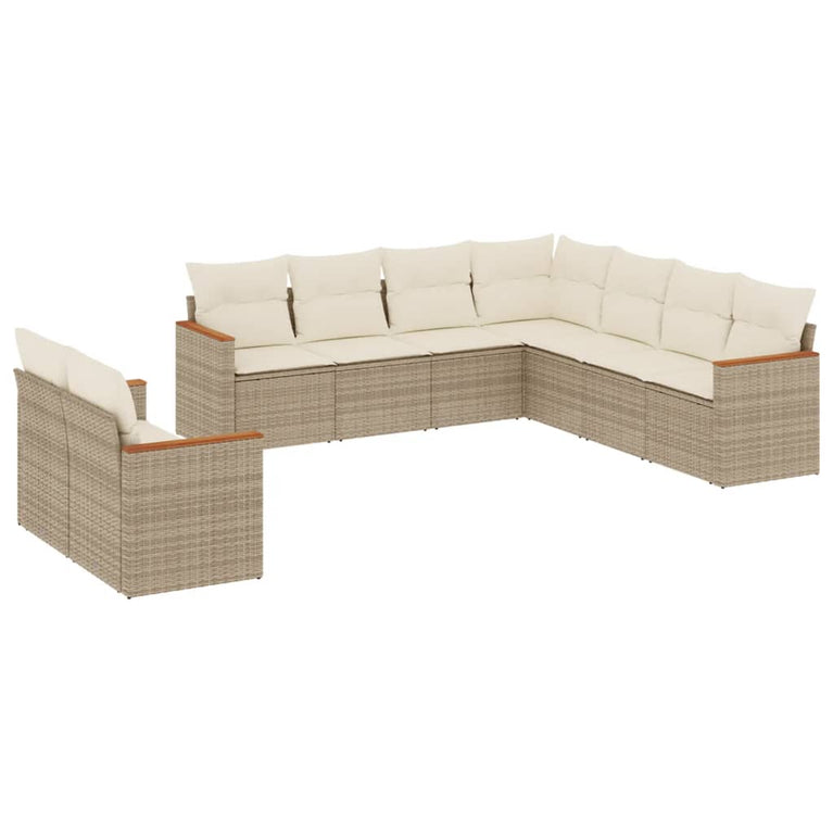 9-delige Loungeset met kussens poly rattan beige