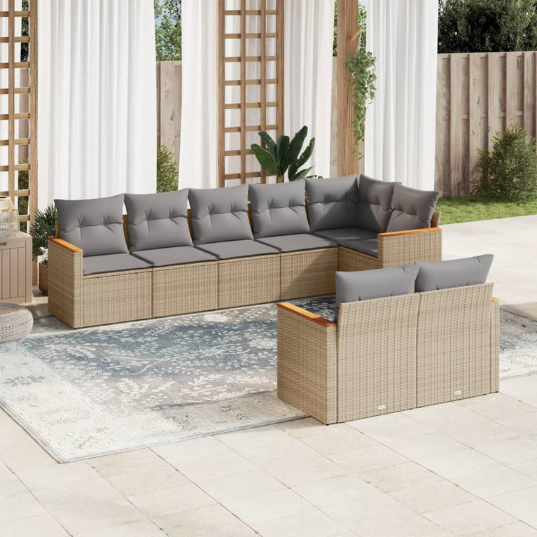 8-delige Loungeset met kussens poly rattan gemengd beige