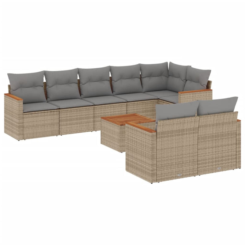 9-delige Loungeset met kussens poly rattan gemengd beige