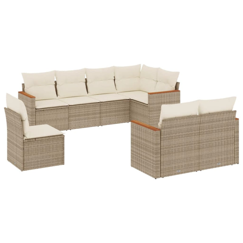 8-delige Loungeset met kussens poly rattan beige