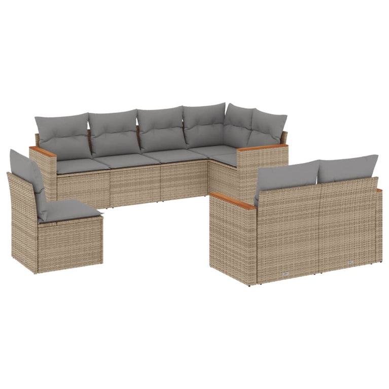 8-delige Loungeset met kussens poly rattan gemengd beige