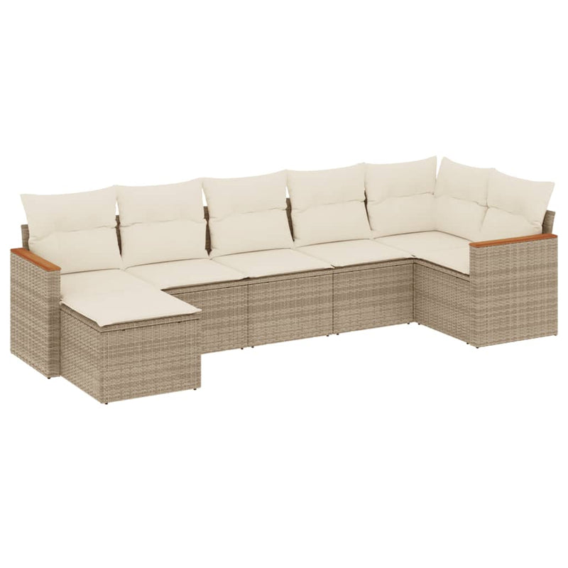 7-delige Loungeset met kussens poly rattan beige