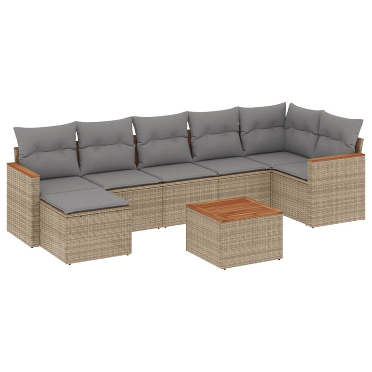 8-delige Loungeset met kussens poly rattan gemengd beige