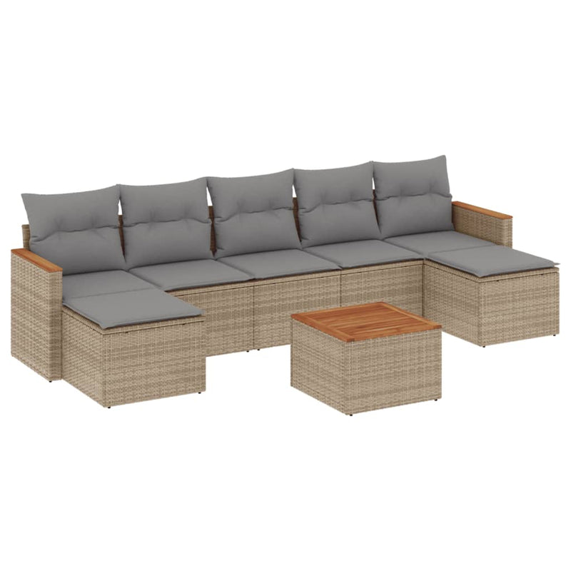 8-delige Loungeset met kussens poly rattan gemengd beige