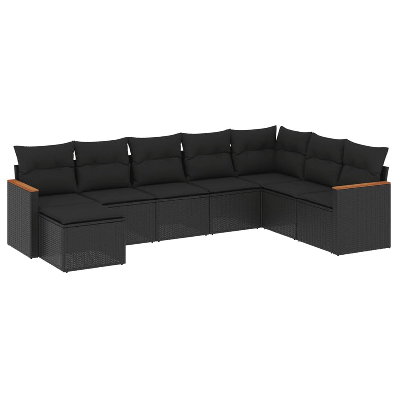 8-delige Loungeset met kussens poly rattan zwart