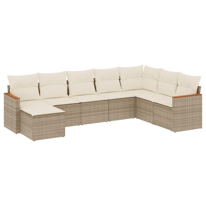 8-delige Loungeset met kussens poly rattan beige