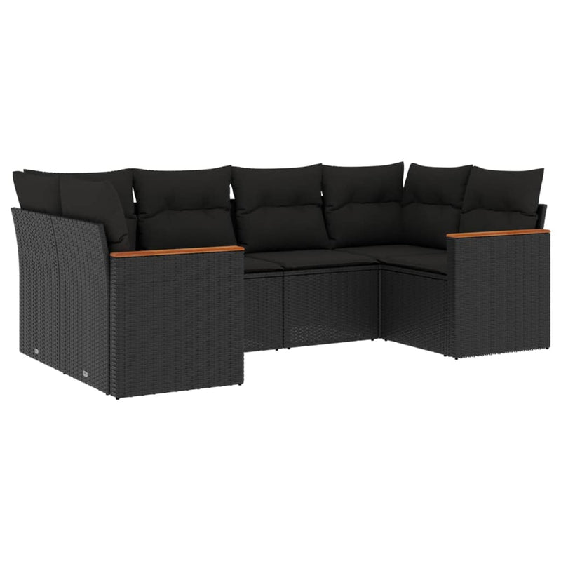 6-delige Loungeset met kussens poly rattan zwart