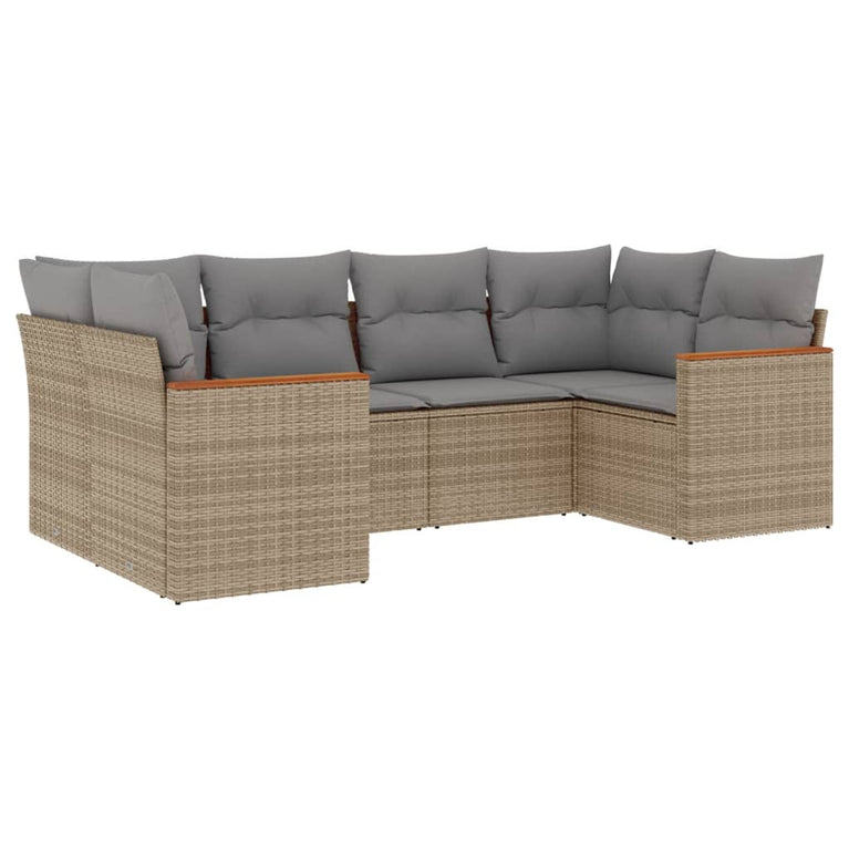 6-delige Loungeset met kussens poly rattan gemengd beige