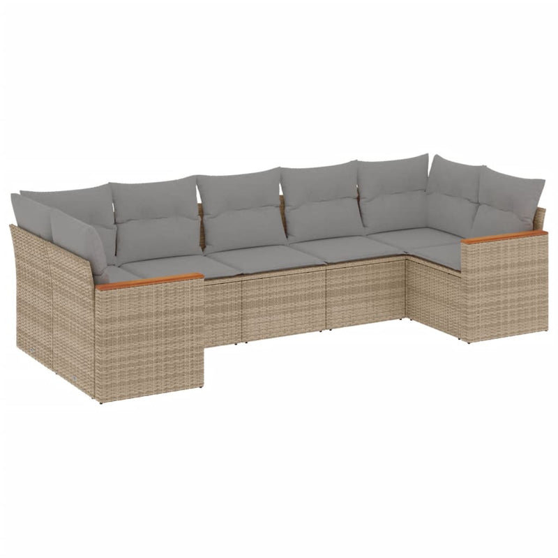 7-delige Loungeset met kussens poly rattan gemengd beige