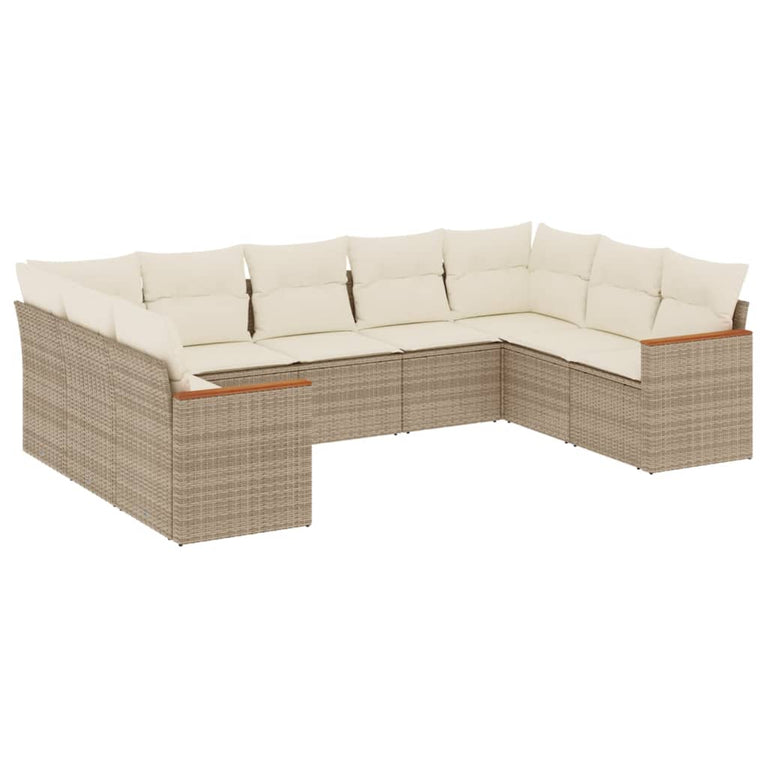 9-delige Loungeset met kussens poly rattan beige