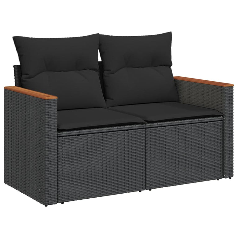9-delige Loungeset met kussens poly rattan zwart