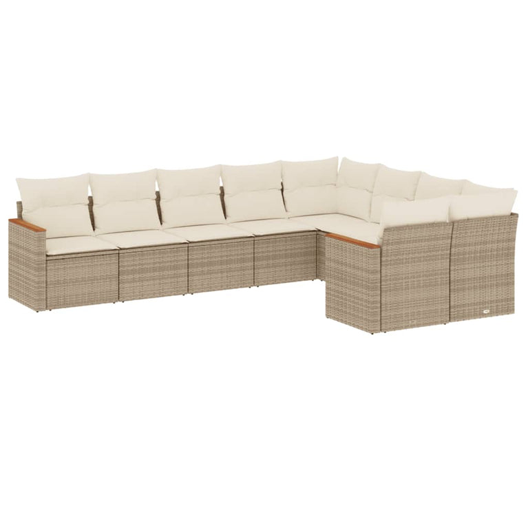 9-delige Loungeset met kussens poly rattan beige