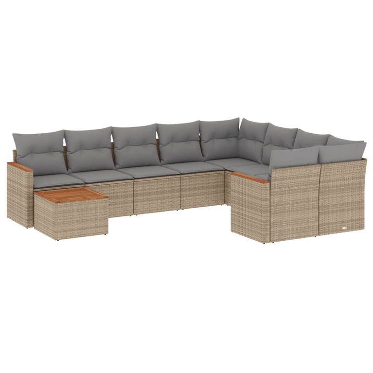 10-delige Loungeset met kussens poly rattan gemengd beige