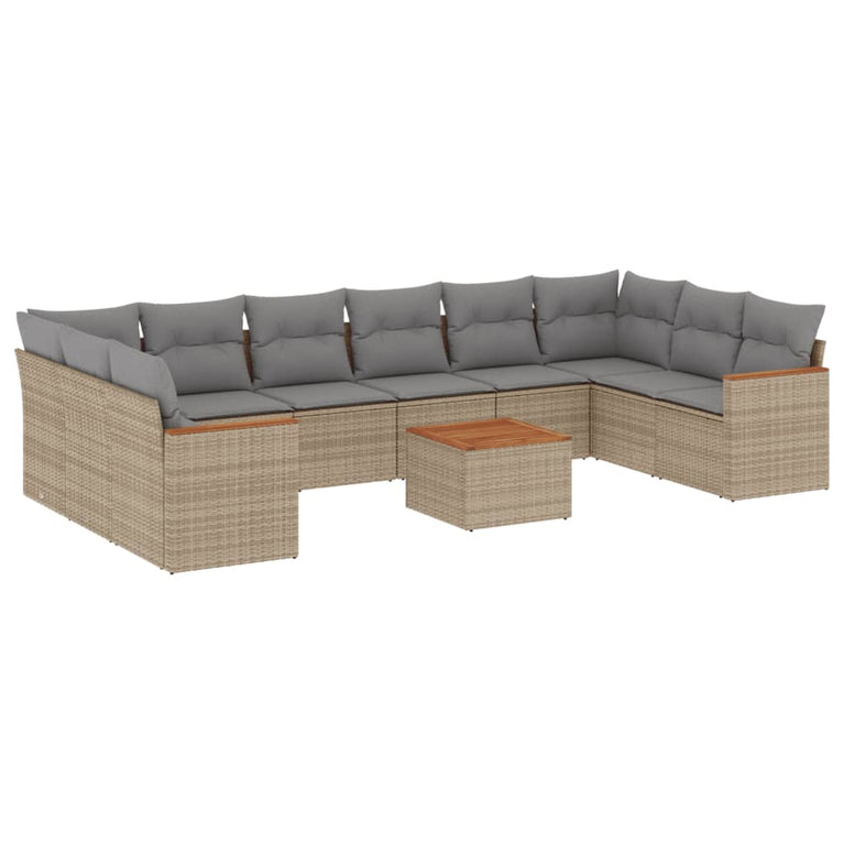 11-delige Loungeset met kussens poly rattan gemengd beige