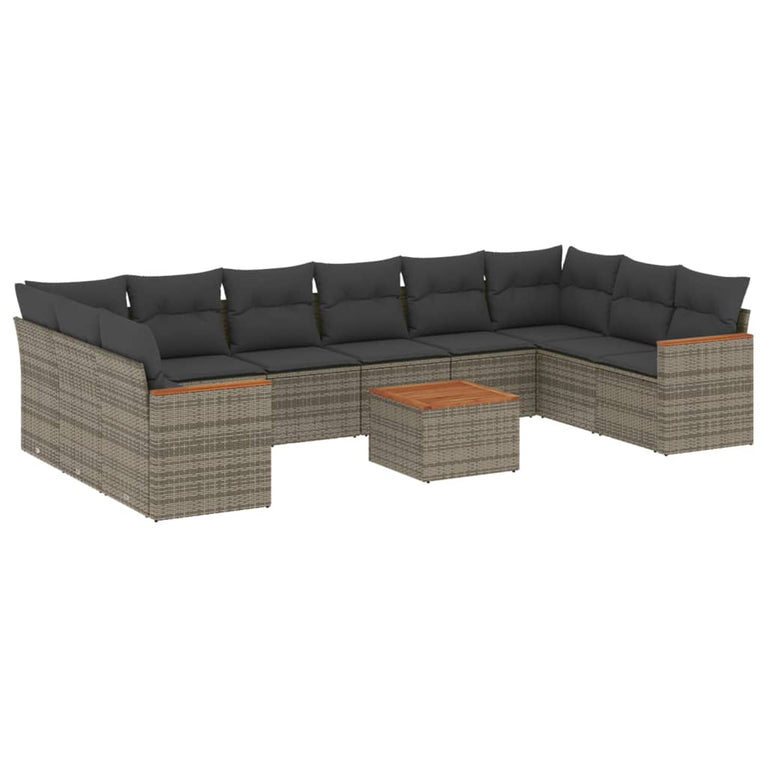11-delige Loungeset met kussens poly rattan grijs