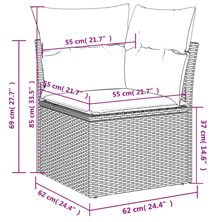 10-delige Loungeset met kussens poly rattan gemengd beige