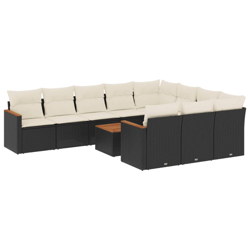 11-delige Loungeset met kussens poly rattan zwart