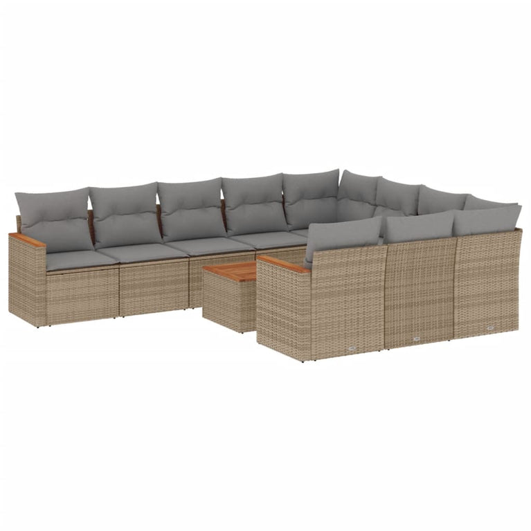 11-delige Loungeset met kussens poly rattan gemengd beige