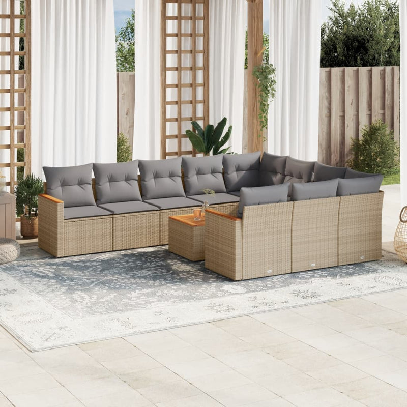 11-delige Loungeset met kussens poly rattan gemengd beige