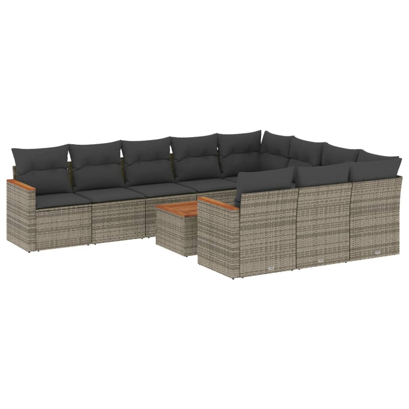 11-delige Loungeset met kussens poly rattan grijs