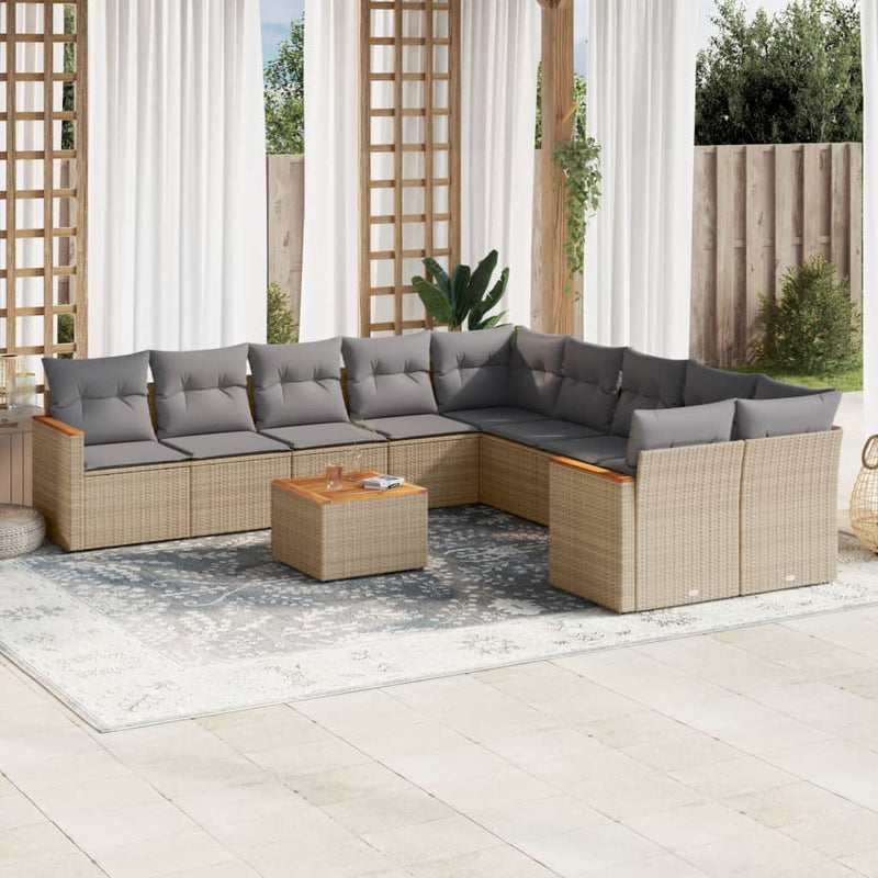 11-delige Loungeset met kussens poly rattan gemengd beige