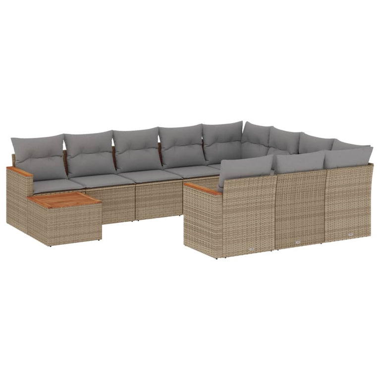 11-delige Loungeset met kussens poly rattan gemengd beige
