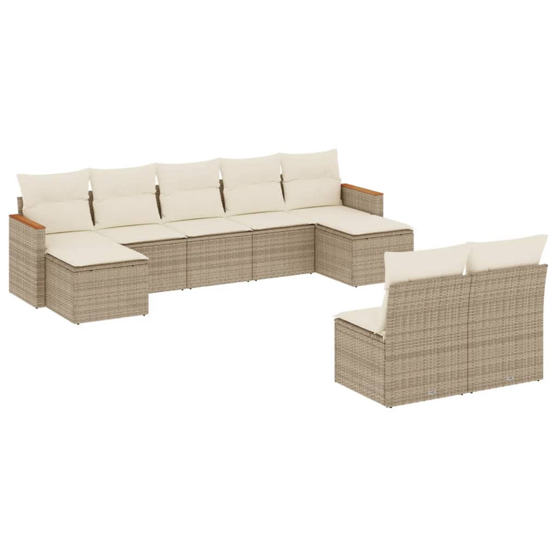 9-delige Loungeset met kussens poly rattan beige