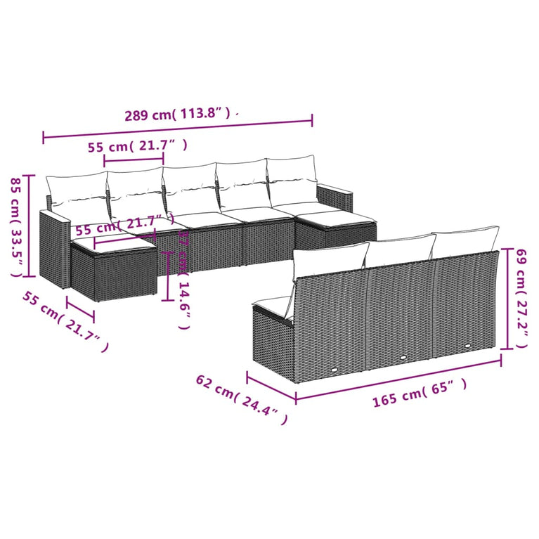 10-delige Loungeset met kussens poly rattan gemengd beige